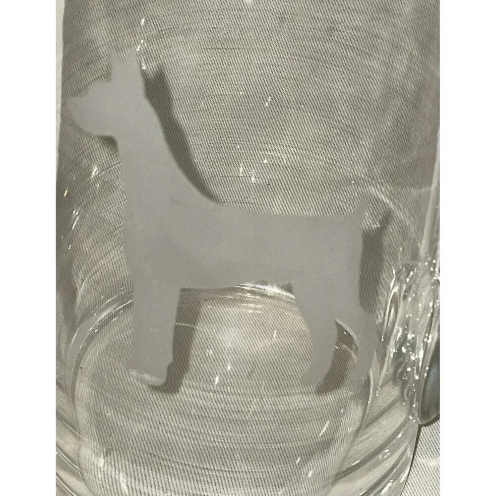 Doberman Pincher Etched Glass Pitcher With Handle Dog‎ Puppy 8 Inch Tall